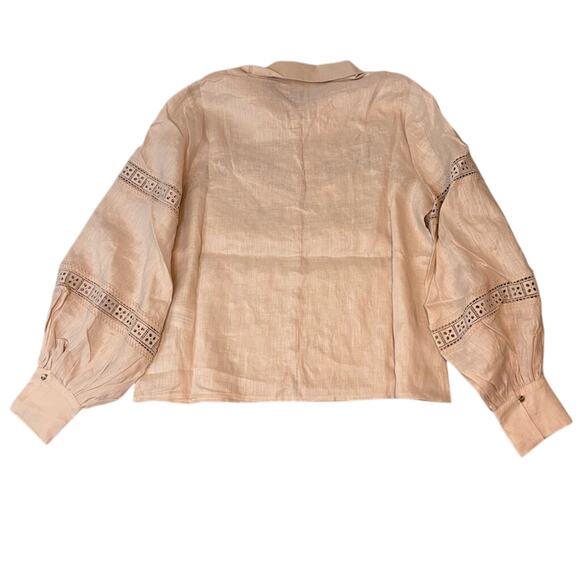 Keepsake Linen Lace Button Blouse Gold Trim Long Sleeve Top L NWT - Picture 5 of 7